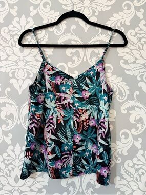 💫4/$25 • Ripzone Floral Tropical Print Cami Tank Top - Black/Teal/Pink